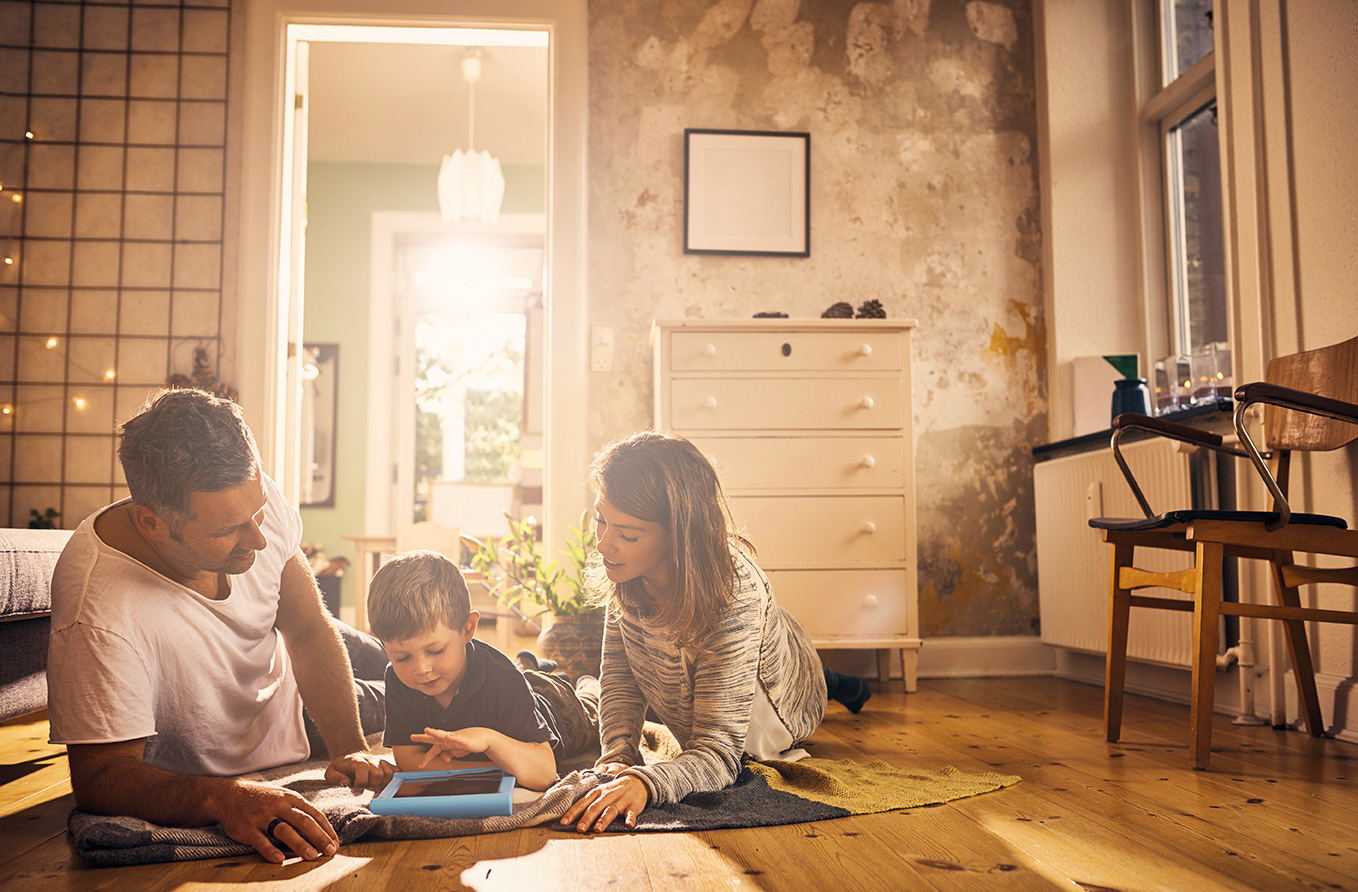 A family spending time together at home